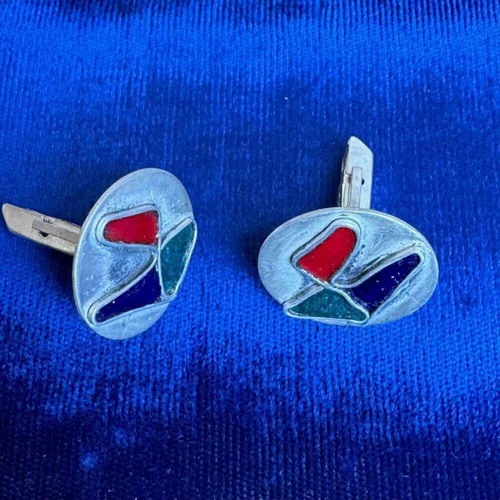 Vintage Mid-Century Sterling Silver Abstract/Postmodern Cufflinks
